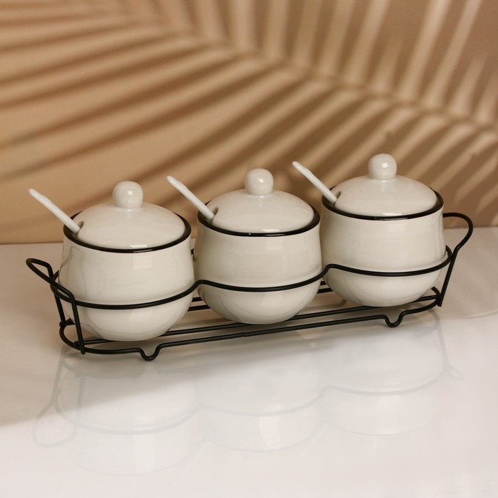 Банки керамические для специй на металлической подставке «Цветы», 200 мл, 3 шт Банки керамические для специй на металлической подставке «Цветы», 200 мл, 3 шт