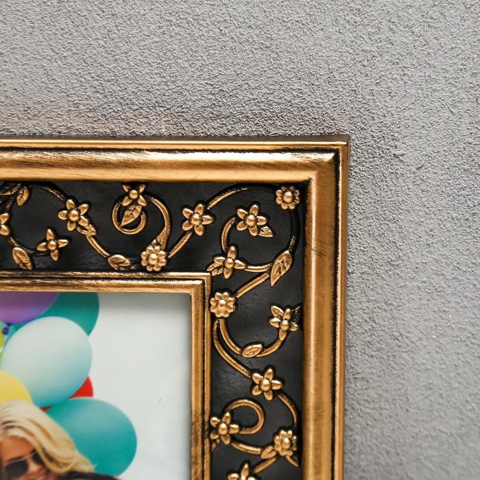 Фоторамка пластик на 3 фото 10х15 см "Мелкий вьюнок" золото 23,5х45,5 см