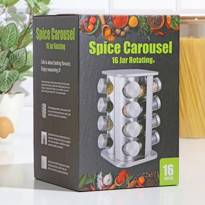 Набор для специй из стекла на подставке &laquo;Шеф&raquo;, 90 мл, квадратная, 16 шт