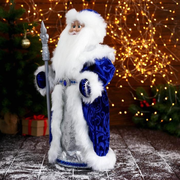 Дед Мороз  Дед Мороз "В сине-серебристой шубе, с узорным посохом" двигается, 25х50 см
