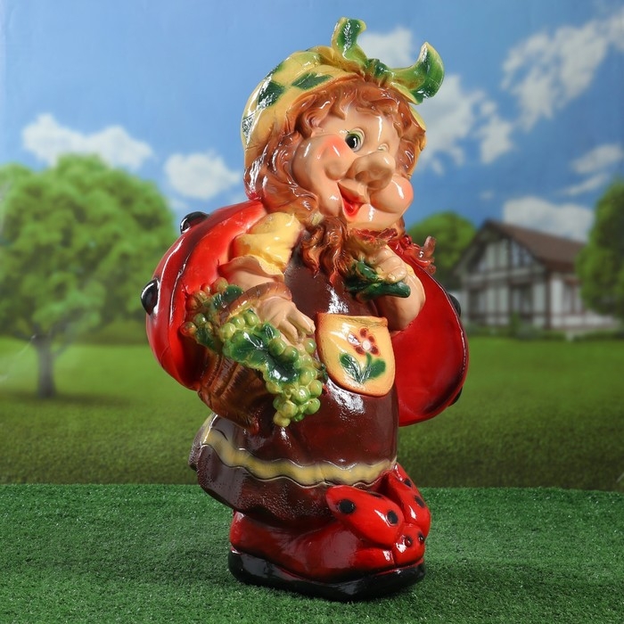 Садовая фигура  Садовая фигура "Гном девочка-божья коровка с виноградом" 44х21х64см