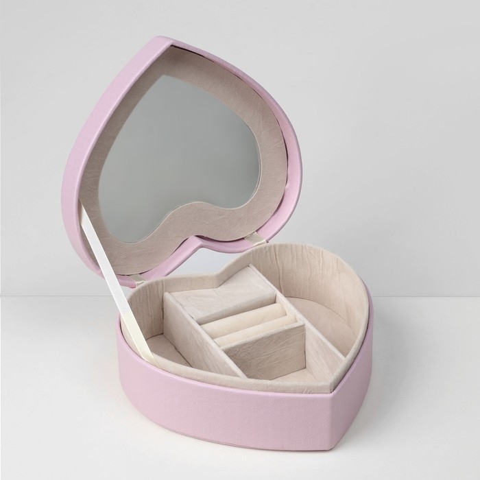 Органайзер для украшений портативный с зеркалом «Шкатулка сердце единорог», 17×15×7 см, цвет розовый Органайзер для украшений портативный с зеркалом «Шкатулка сердце единорог», 17×15×7 см, цвет розовый