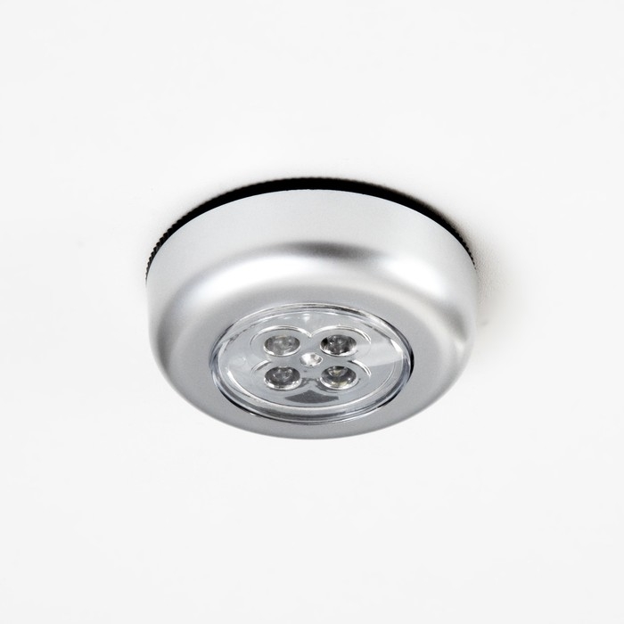 Светильник ночник Светильник ночник "Пушлайт" 4xLED 1,5Вт батарейки AAA 7см. серебро