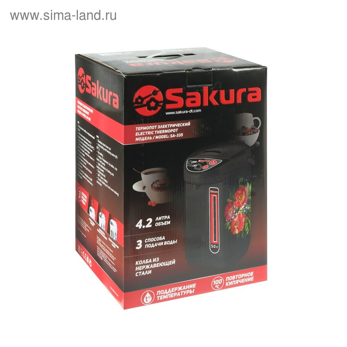 Термопот Sakura SA-335BF, 4.2 л, 750 Вт, 3 способа подачи воды, черный Термопот Sakura SA-335BF, 4.2 л, 750 Вт, 3 способа подачи воды, черный