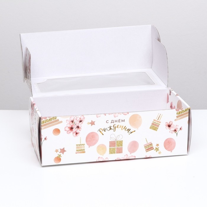 Коробка самосборная, с окном, "С днём рождения" 16 х 35 х 12 см  набор 5 шт
