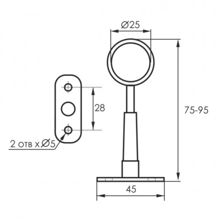 Держатель R-50 R дистанционный регулируемый сквозной d-25 30/180 Держатель R-50 R дистанционный регулируемый сквозной d-25 30/180