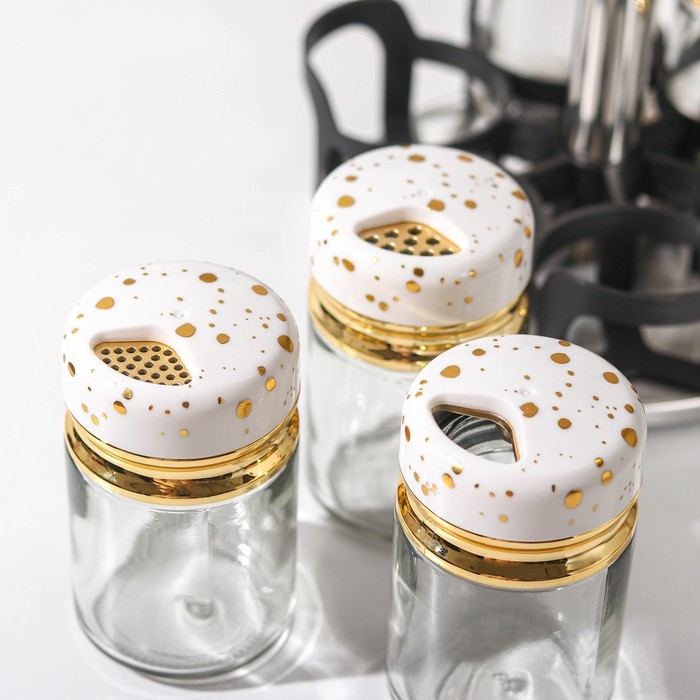 Набор для специй из стекла на подставке Magistro «Белый мрамор», 6 шт, цвет белый Набор для специй из стекла на подставке Magistro «Белый мрамор», 6 шт, цвет белый