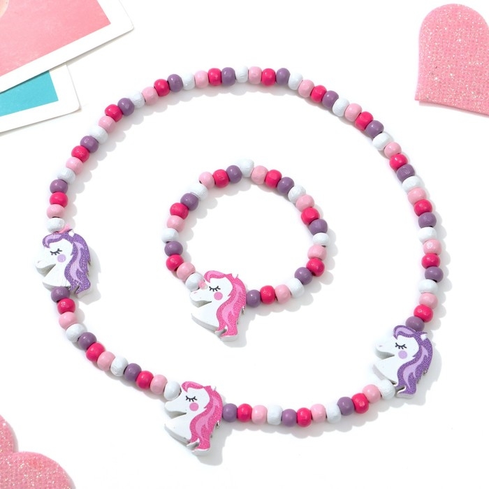 Набор детский «Выбражулька» 2 предмета: бусы, браслет, единорог, цветной Набор детский «Выбражулька» 2 предмета: бусы, браслет, единорог, цветной