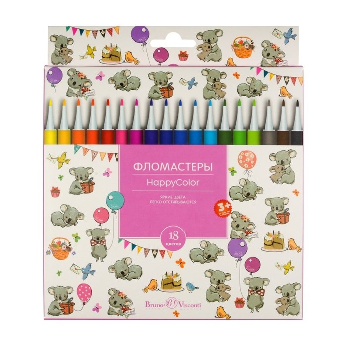 Фломастеры 18 цветов Happycolor, МИКС Фломастеры 18 цветов Happycolor, МИКС