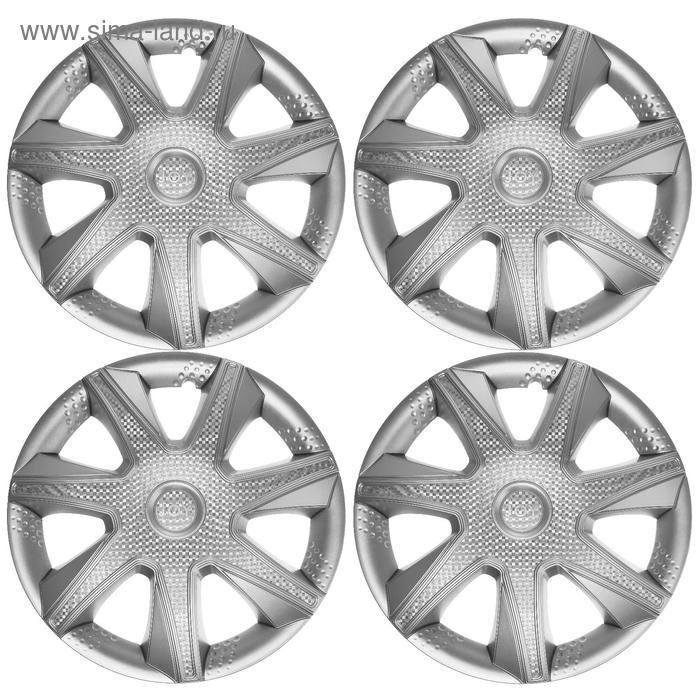 Колпаки колесные R16 "ДЖОЙ ", серебристый карбон, набор 4 шт