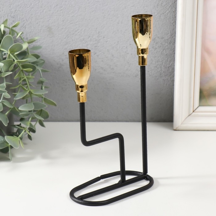 Подсвечник металл на 2 свечи Подсвечник металл на 2 свечи "Перс" чёрный с золотом 12,7х5,8х20,5 см