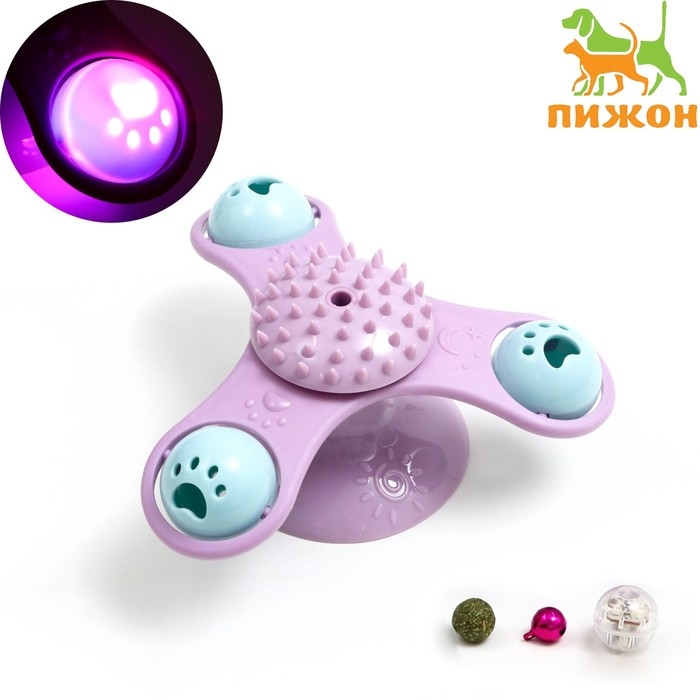 Игрушка-вертушка на присоске для кошек, 3 отсека с бубенчиками, микс цветов Игрушка-вертушка на присоске для кошек, 3 отсека с бубенчиками, микс цветов