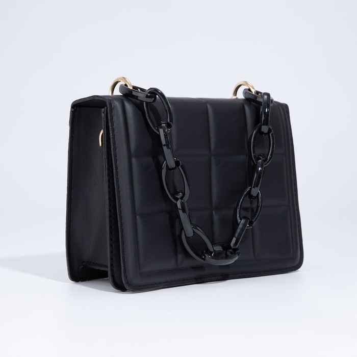 Сумка женская мессенджер из искусственной кожи с цепью, 14×20 см, цвет чёрный Сумка женская мессенджер из искусственной кожи с цепью, 14×20 см, цвет чёрный