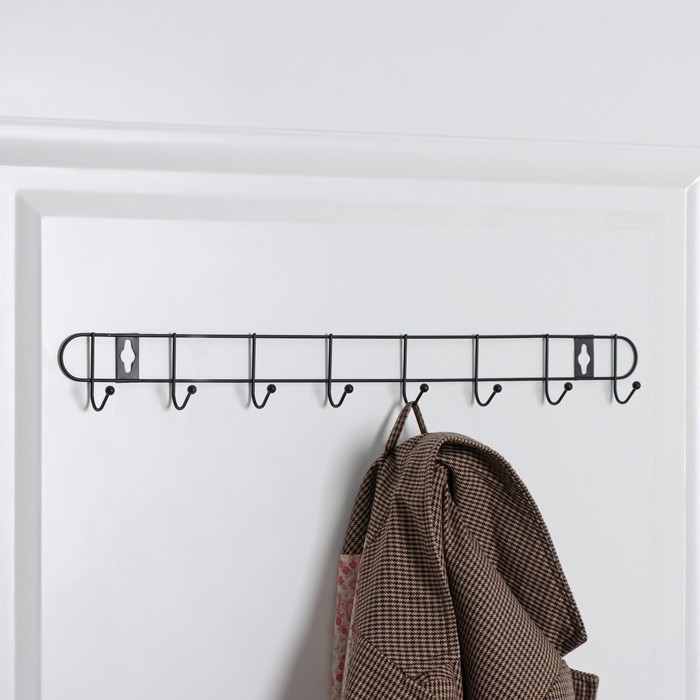 Вешалка настенная Доляна «Лайт», 8 крючков, 43×5×3 см, чёрная Вешалка настенная Доляна «Лайт», 8 крючков, 43×5×3 см, чёрная
