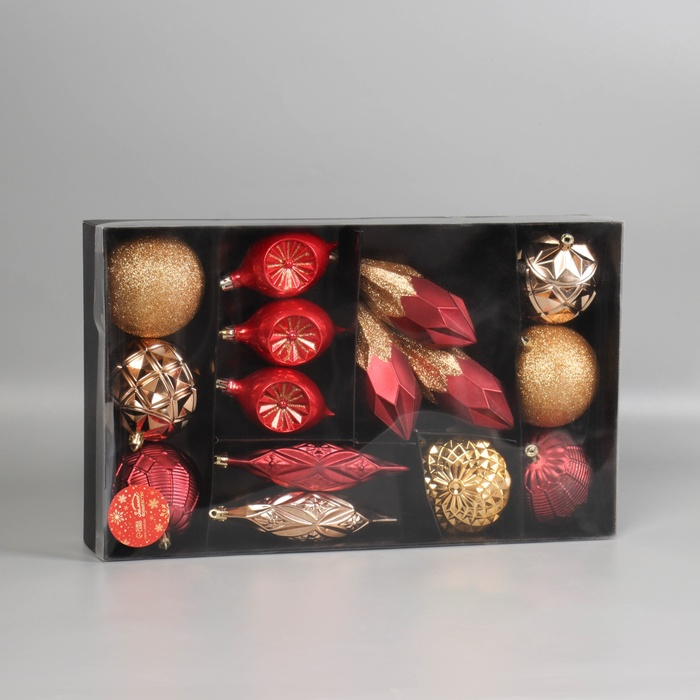 Набор украшений пластик 16 шт Набор украшений пластик 16 шт "Вереница" (8 шаров, 8 сосулек) бордово-коричневый