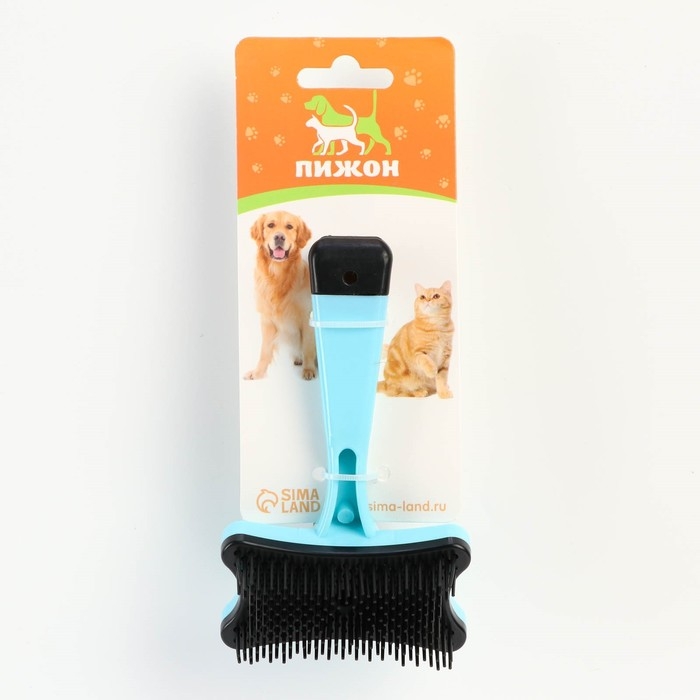 Пуходерка пластиковая  Пуходерка пластиковая "Косточка" с самоочисткой, 8,5 х 12,5 см, голубая