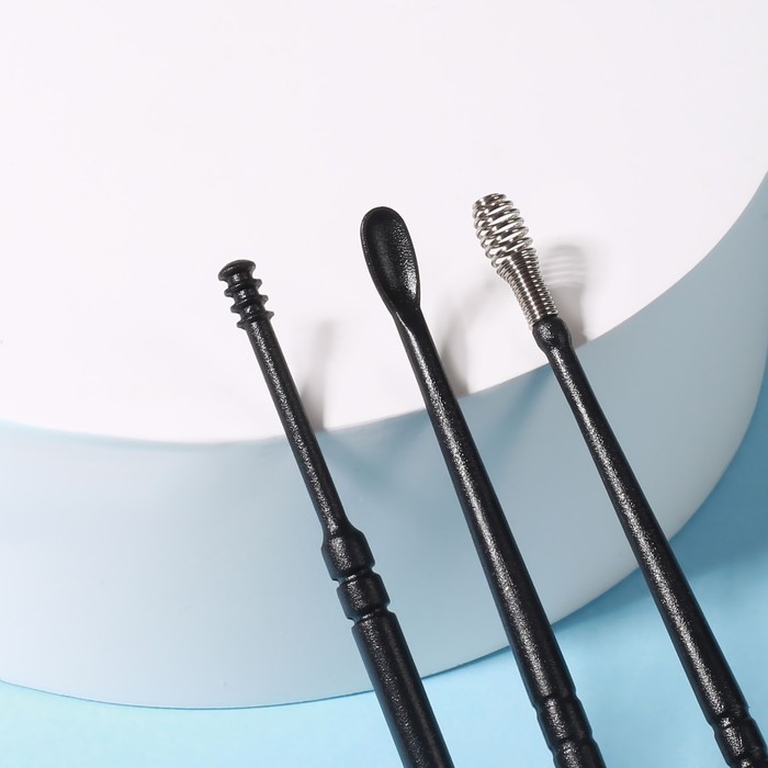 Набор для чистки ушей, 3 предмета, в пластиковом футляре, 10,5 × 3 × 1 см, цвет чёрный Набор для чистки ушей, 3 предмета, в пластиковом футляре, 10,5 × 3 × 1 см, цвет чёрный