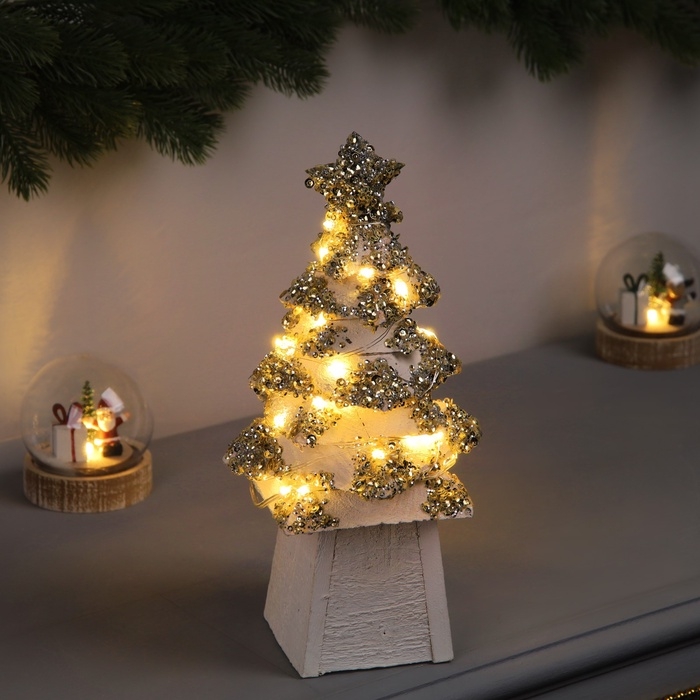 Фигура деревянная Фигура деревянная "Ёлочка белая", 27х14х14 см, 35 LED, батарейки AAx2 (не в комплекте), свечение теплое белое