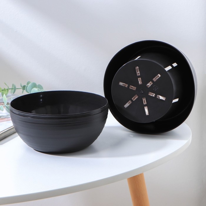 Горшок для цветов с поддоном «Япония» 1,2 л, цвет графитовый Горшок для цветов с поддоном «Япония» 1,2 л, цвет графитовый