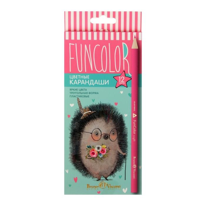 Карандаши 12 цветов FunColor, пластиковые, трёхгранные, МИКС Карандаши 12 цветов FunColor, пластиковые, трёхгранные, МИКС