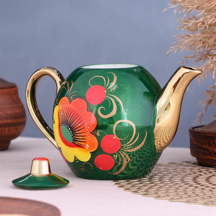 Набор «Маки на зелёном», жёлудь, 3 предмета, самовар 3 л, заварочный чайник 0,7 л, поднос Набор «Маки на зелёном», жёлудь, 3 предмета, самовар 3 л, заварочный чайник 0,7 л, поднос