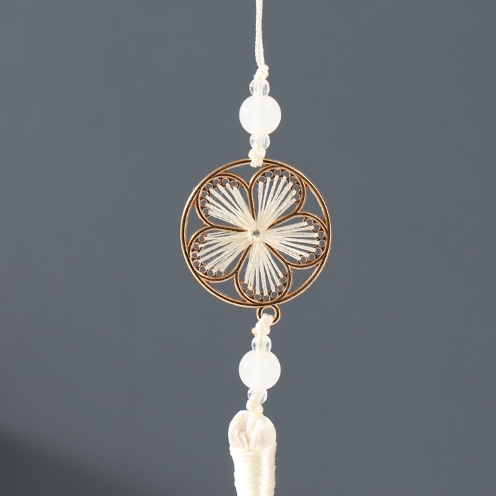 Подвеска текстиль, металл  Подвеска текстиль, металл "Цветок в оправе" сливочная 1х3х19,5 см