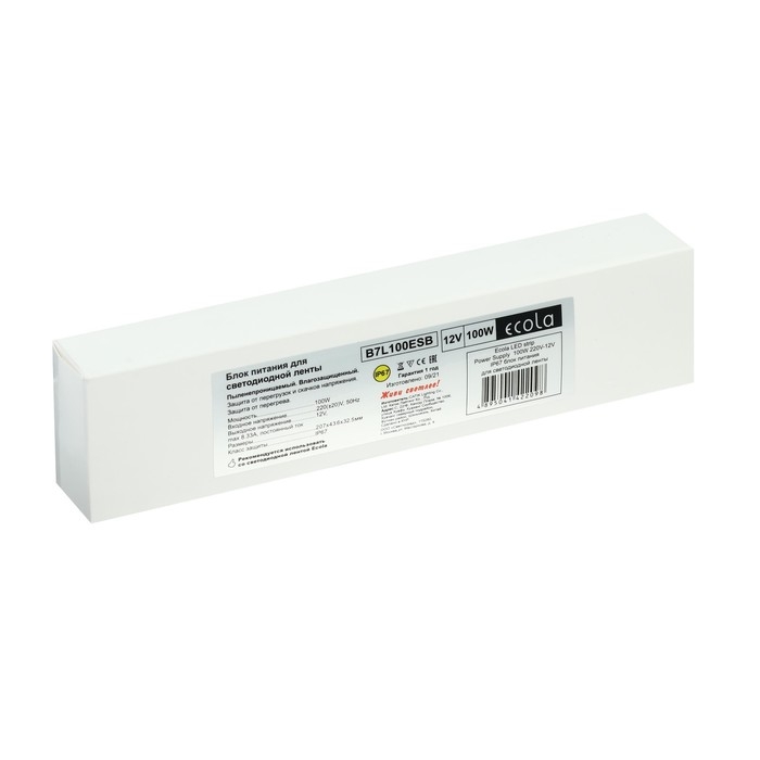 Блок питания Ecola для светодиодной ленты 12 В, 100 Вт, IP67 Блок питания Ecola для светодиодной ленты 12 В, 100 Вт, IP67