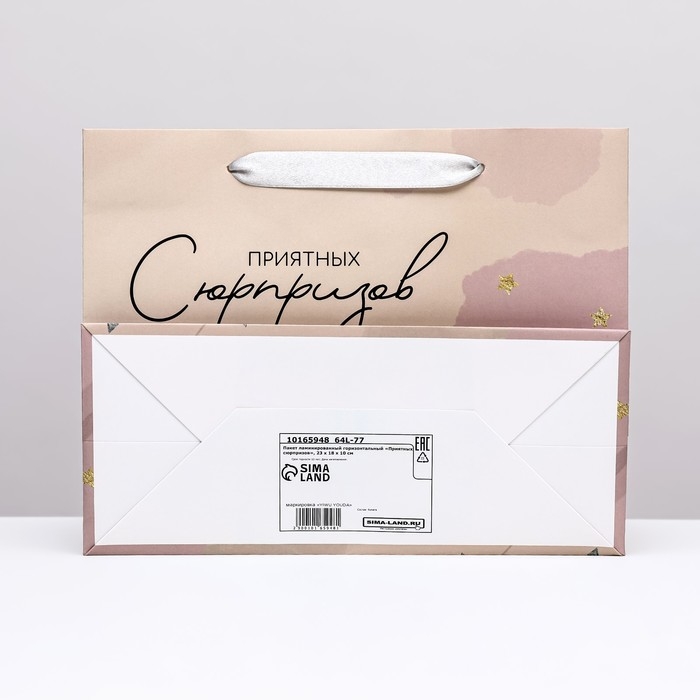 Пакет ламинированный горизонтальный Пакет ламинированный горизонтальный "Приятных сюрпризов", 23 х 18 х 10 см