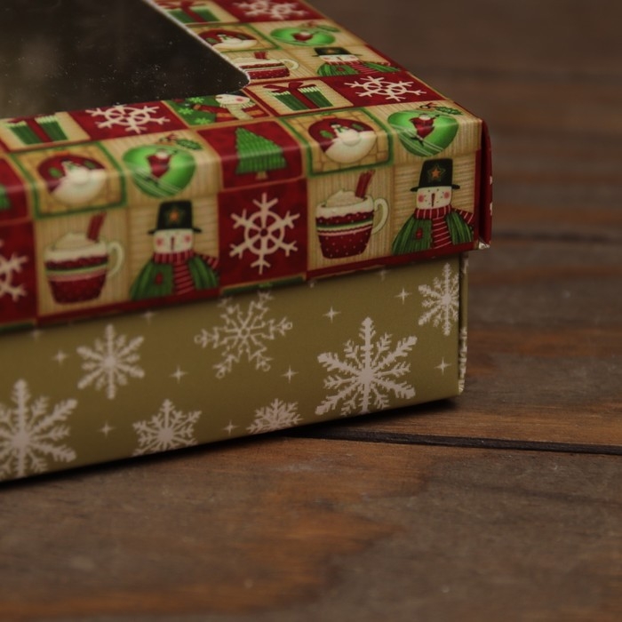 Новый год. Коробка подарочная новогодняя складная, крышка-дно, с окном Новый год. Коробка подарочная новогодняя складная, крышка-дно, с окном "Счастливого Нового Года" 16,5 х 12,5 х 5,2 см