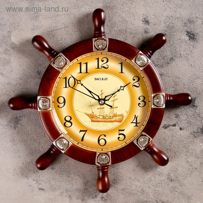 Часы настенные, интерьерные, Часы настенные, интерьерные, "Штурвал", бесшумные, 34 х 34 см, циферблат d-18.5 см