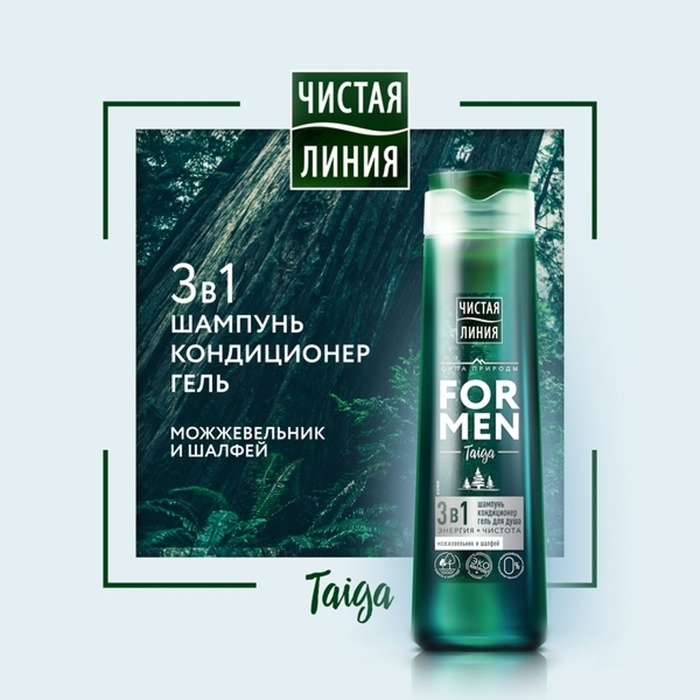 Шампунь для волос Чистая линия For Men 3 в 1 «Энергия и чистота», комплексный уход, 400 мл Шампунь для волос Чистая линия For Men 3 в 1 «Энергия и чистота», комплексный уход, 400 мл