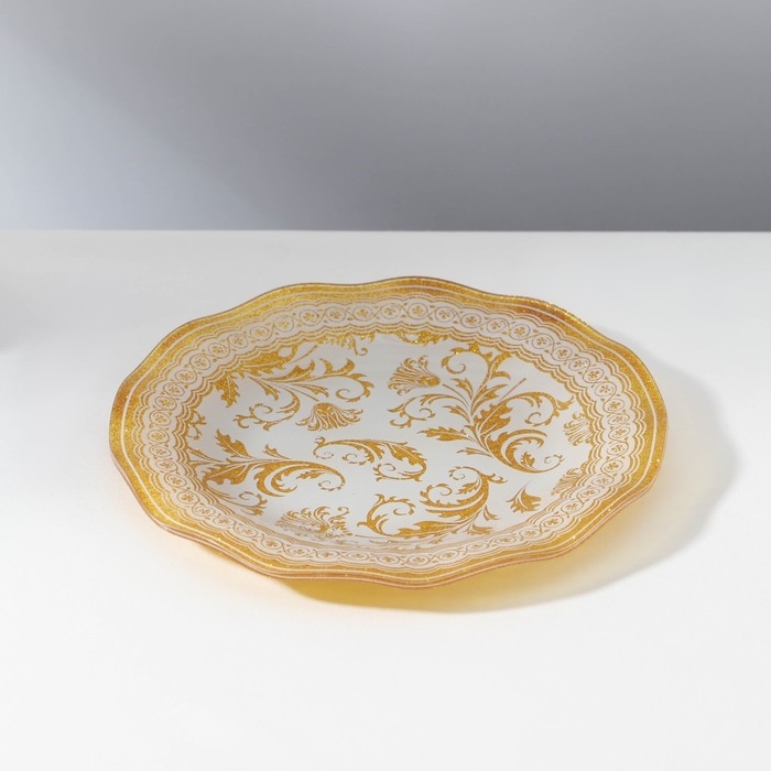 Набор столовый «Растительный узор», 7 предметов: d=30 см - 1 шт, d=18 см - 6 шт, цвет бежевый с золотым Набор столовый «Растительный узор», 7 предметов: d=30 см - 1 шт, d=18 см - 6 шт, цвет бежевый с золотым