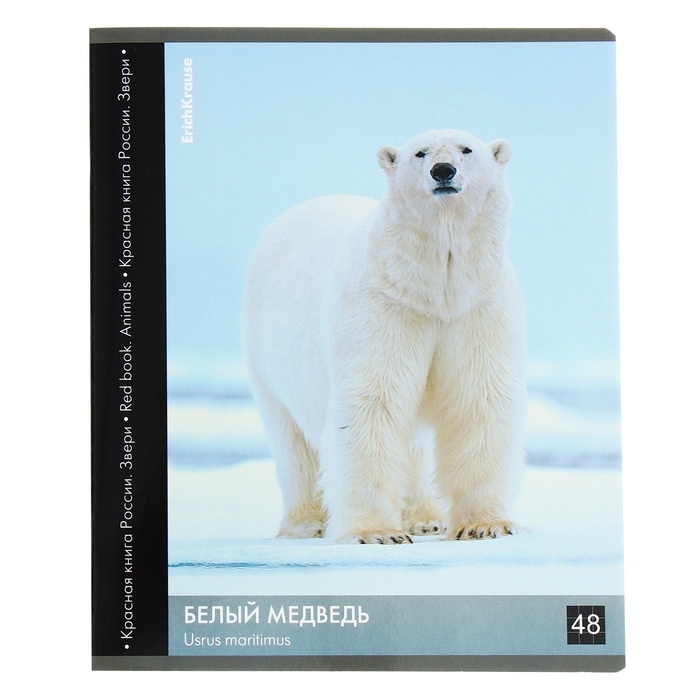 Тетрадь 48 листов в клетку, ErichKrause Тетрадь 48 листов в клетку, ErichKrause "Красная книга России. Звери.", обложка мелованный картон, глянцевая ламинация, блок офсет 100% белизна, МИКС