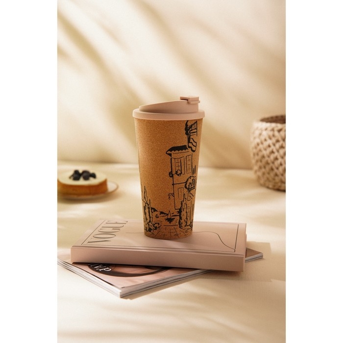 Стакан для кофе с крышкой SL Home «Севилья», пробковый, 450 мл, 9,5×9,5×18,5 см, цвет бежевый Стакан для кофе с крышкой SL Home «Севилья», пробковый, 450 мл, 9,5×9,5×18,5 см, цвет бежевый