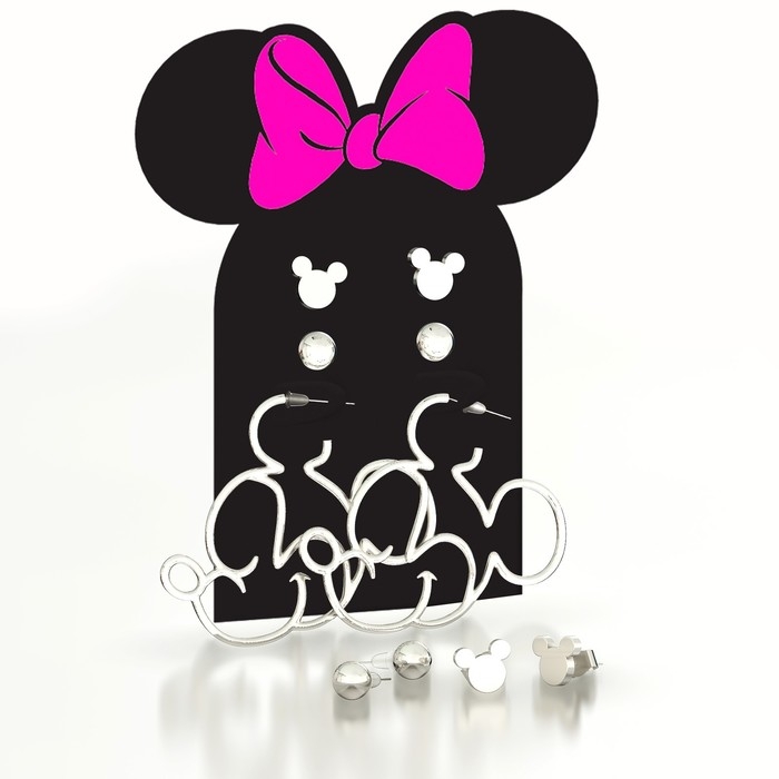 Серьги из металла, 3 пары, бижутерия, Минни Маус Серьги из металла, 3 пары, бижутерия, Минни Маус