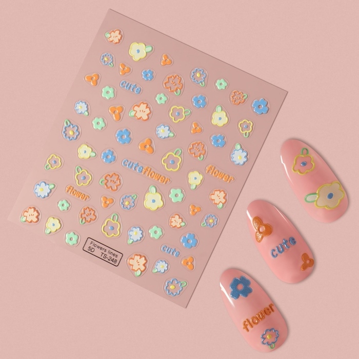Наклейки для ногтей «Cute flowers», объёмные, разноцветные Наклейки для ногтей «Cute flowers», объёмные, разноцветные