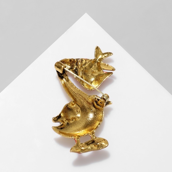 Брошь «Пеликан», цвет красный в чернёном золоте Брошь «Пеликан», цвет красный в чернёном золоте