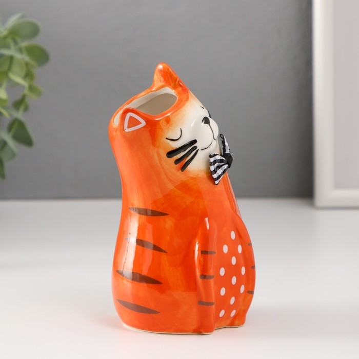 Ваза керамика Ваза керамика "Рыжий котик с бантиком" 8,7х7,7х13,5 см