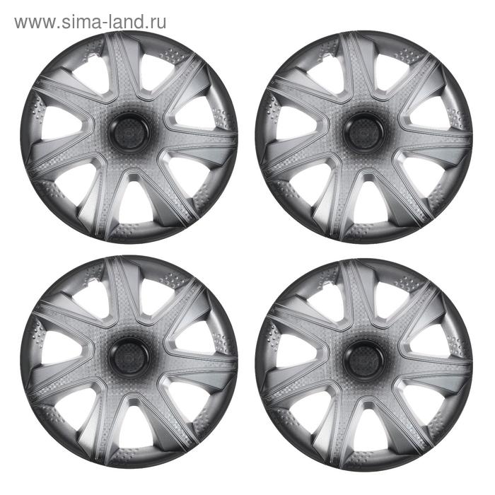 Колпаки колесные R14 Колпаки колесные R14 "ДЖОЙ", серебристо-черный, карбон, набор 4 шт