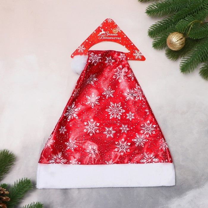 Колпак новогодний  Колпак новогодний "Белые снежинки" 28х40 см, красный