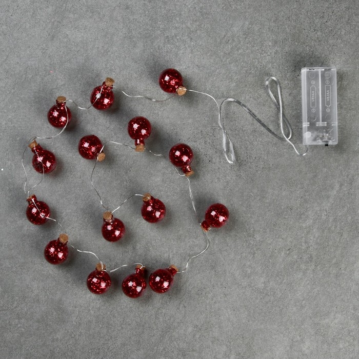 Гирлянда «Нить» 1.6 м с насадками «Шарики с красным конфетти», IP20, серебристая нить, 15 LED, батарейки ААх2 (нет в комплекте), свечение тёплое белое Гирлянда «Нить» 1.6 м с насадками «Шарики с красным конфетти», IP20, серебристая нить, 15 LED, батарейки ААх2 (нет в комплекте), свечение тёплое белое
