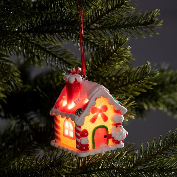 Ёлочная игрушка «Имбирный домик» 6 × 8,5 × 5.5 см, от батареек, свечение тёплое белое Ёлочная игрушка «Имбирный домик» 6 × 8,5 × 5.5 см, от батареек, свечение тёплое белое