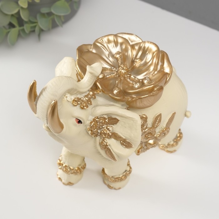 Сувенир полистоун Сувенир полистоун "Бежевый слон с золотым цветком" 18х14х19 см