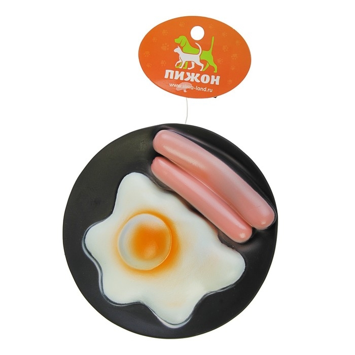 Игрушка пищащая Игрушка пищащая "Завтрак" для собак, 13,5 см, на чёрной тарелке