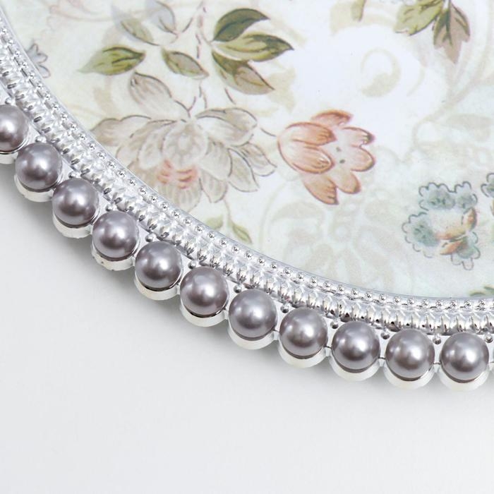 Фоторамка пластик под металл 10х15 см Фоторамка пластик под металл 10х15 см "Бант" жемчуг и стразы, серо-голубая 17,5х11,5 см