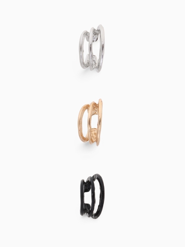 Серьги «Каффы» набор 3 шт, тройная линия, разноцветный