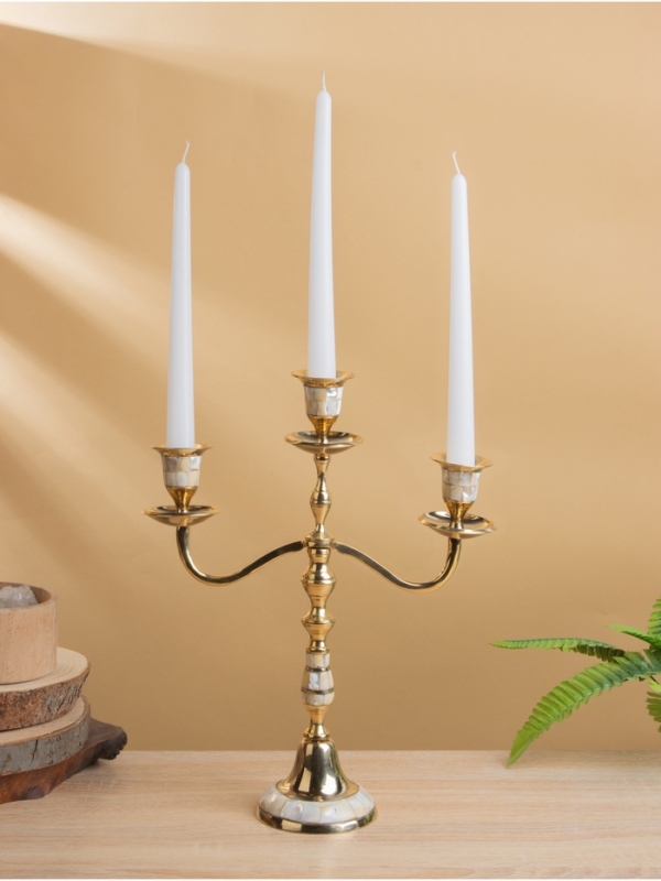 Подсвечник на 3 свечи, латунь с перламутром 9х27,5х29 см 691 гр
