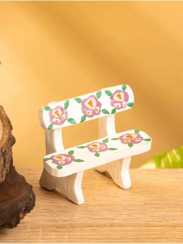 Мебель для кукол &laquo;Скамейка с цветами&raquo;, 6.5&times;3.5&times;6 см, дерево, белая