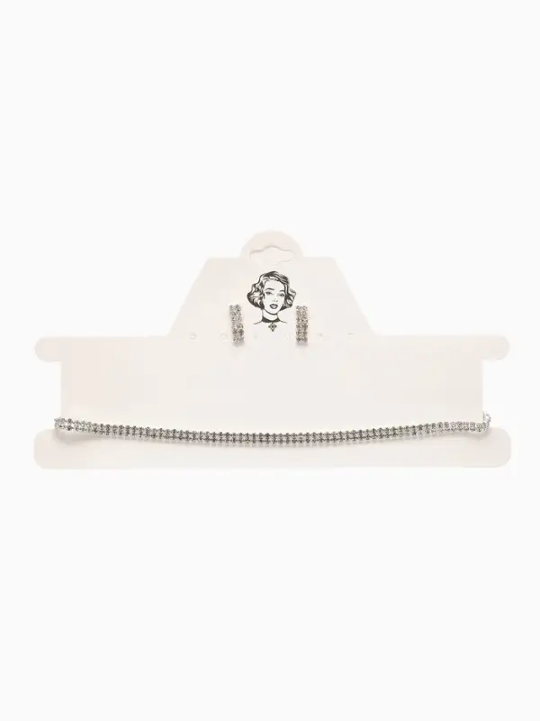 Набор 2 предмета: серьги, чокер &laquo;Лёд&raquo;, два ряда, белый в серебре, 32 см