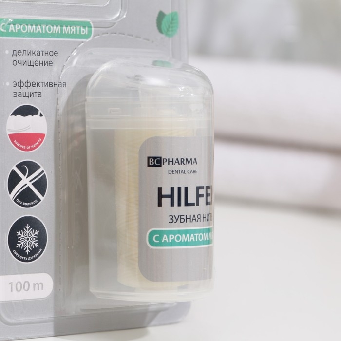 Зубная нить Hilfen вощёная плоская с ароматом мяты, 100 м Зубная нить Hilfen вощёная плоская с ароматом мяты, 100 м